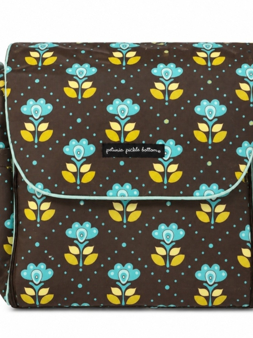 Petunia Pickle Bottom Floral Diaper Bag Brown Aqua Yellow
